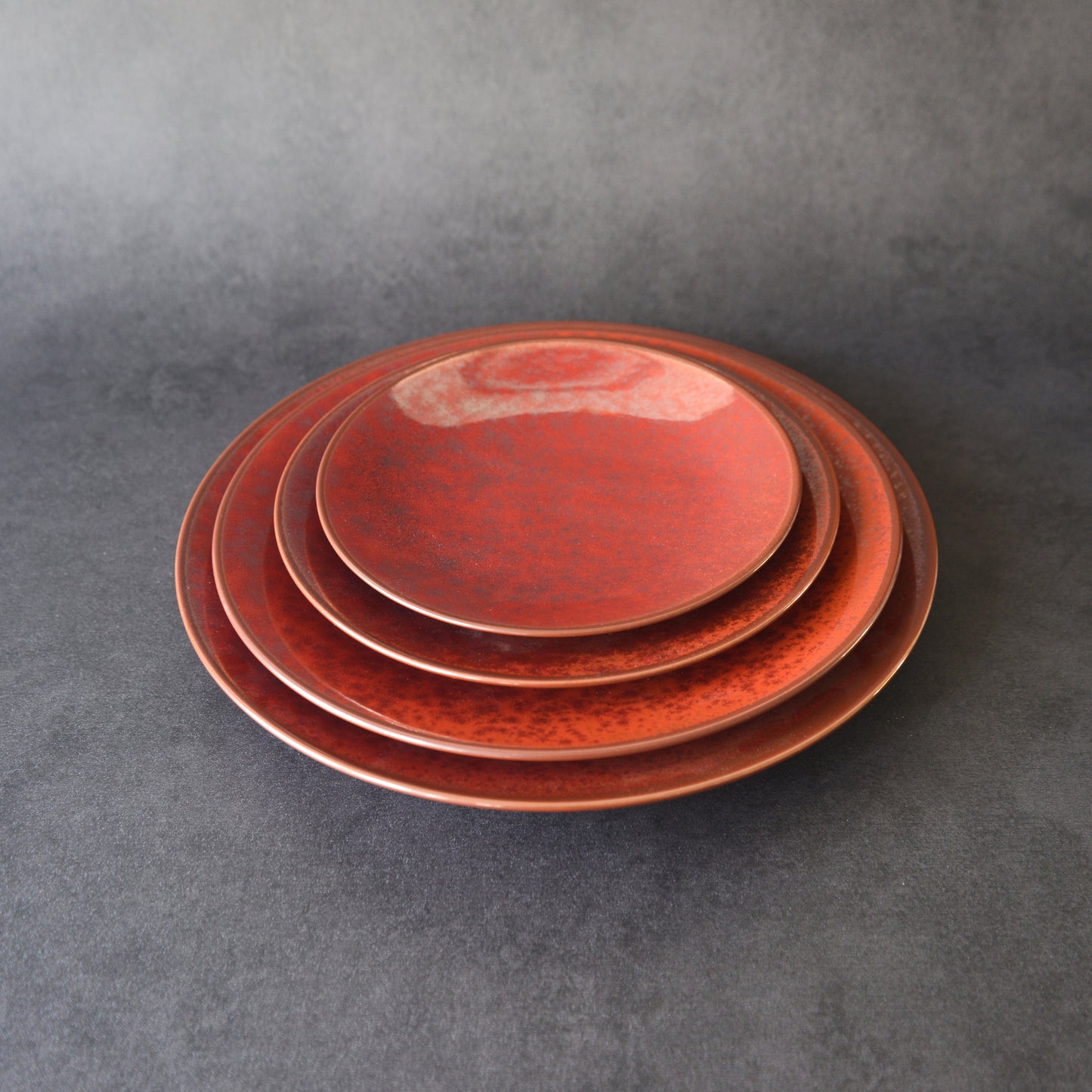 Crimson Glow – Mino ware 4-Piece Plate Set