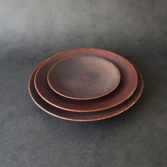 Mino ware Plate Set - Genbu Red - 3 Pieces